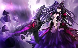 female anime character holding large black and red sword wallpaper, Date A Live, Yatogami Tohka