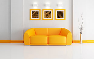 yellow suede padded couch HD wallpaper
