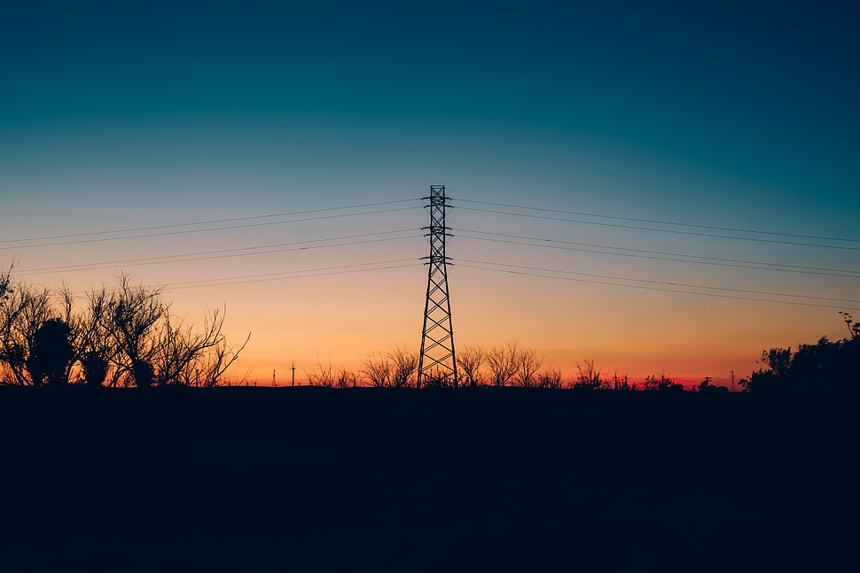 cell site tower under blue orange sky HD wallpaper