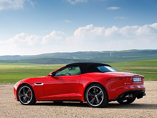 red convertible coupe on beige road HD wallpaper