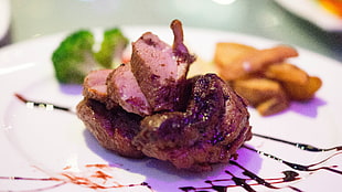 steak on white ceramic plate HD wallpaper