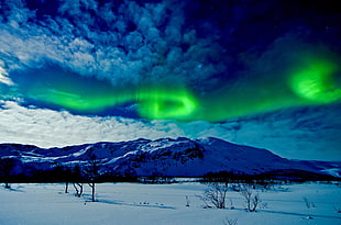 landscape photography of mountain with aurora borealis HD wallpaper