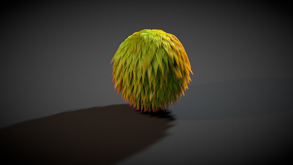 green and orange fur ball HD wallpaper