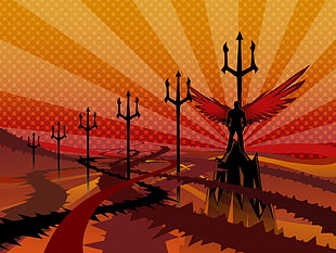 silhouette if man with wings and fork HD wallpaper