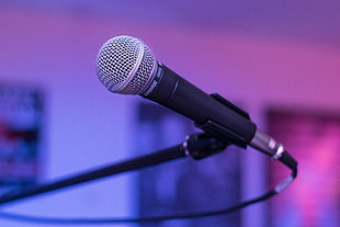 black corded microphone on microphone stand HD wallpaper
