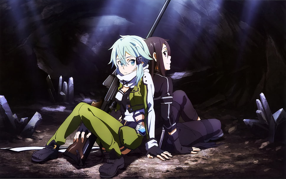 two anime characters illustration, Sword Art Online, Shinon(Sword Art Online), Kirigaya Kazuto, Gun Gale Online  HD wallpaper