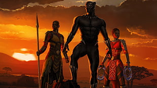 anime characters illustration, Black Panther, King of Wakanda, Nakia
