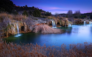 assorted waterfalls, landscape, nature, evening, lake