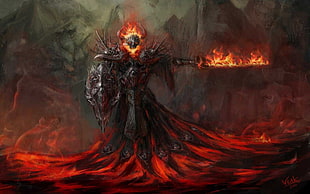 monster with fire wallpaper, fantasy art