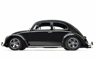 black Volkswagen Beetle, vehicle, car, vintage, white background