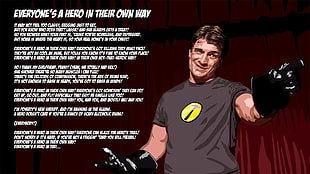 men's black crew-neck t-shirt, Dr. Horrible's Sing Along Blog, Captain Hammer, Nathan Fillion, everyone's a hero in their own way