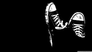 grey scale photo of low-top sneakers HD wallpaper