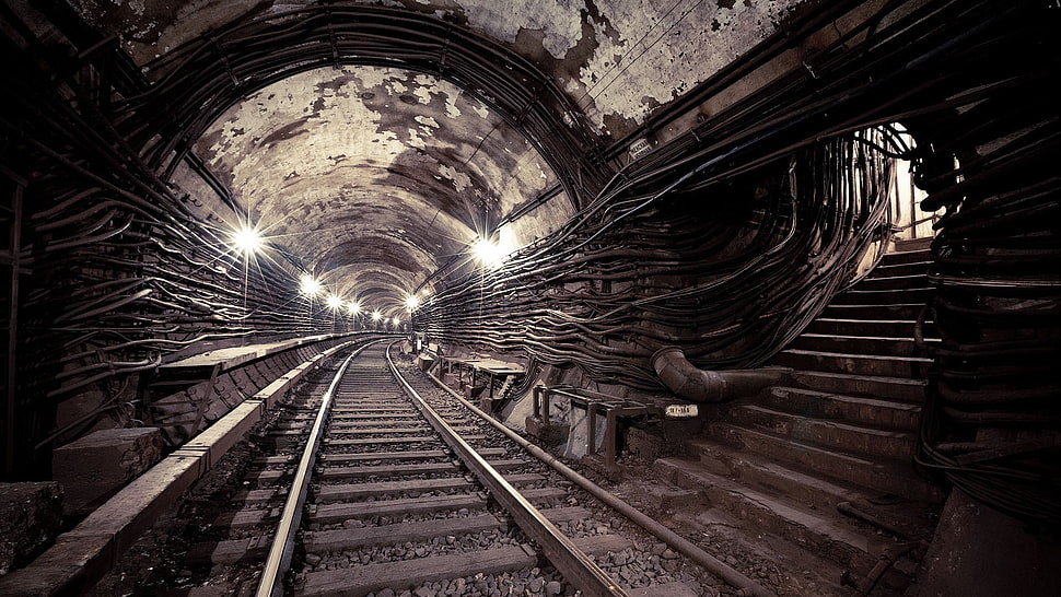 brown train tunnel, tunnel, railway, subway HD wallpaper