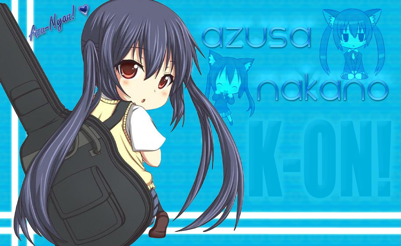 Azusa Nakano wallpaper, K-ON!, Nakano Azusa, chibi, blue