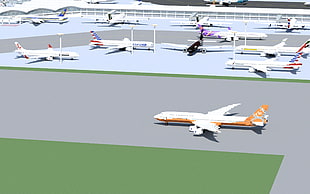 airplane lot, aircraft, airplane, Boeing 747, 3D Blocks HD wallpaper