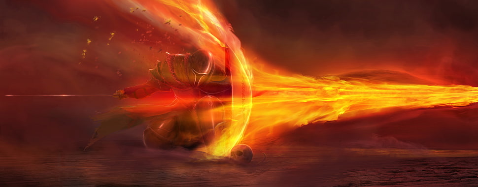 red and yellow plastic toy, artwork, knight, fire, fantasy art HD wallpaper