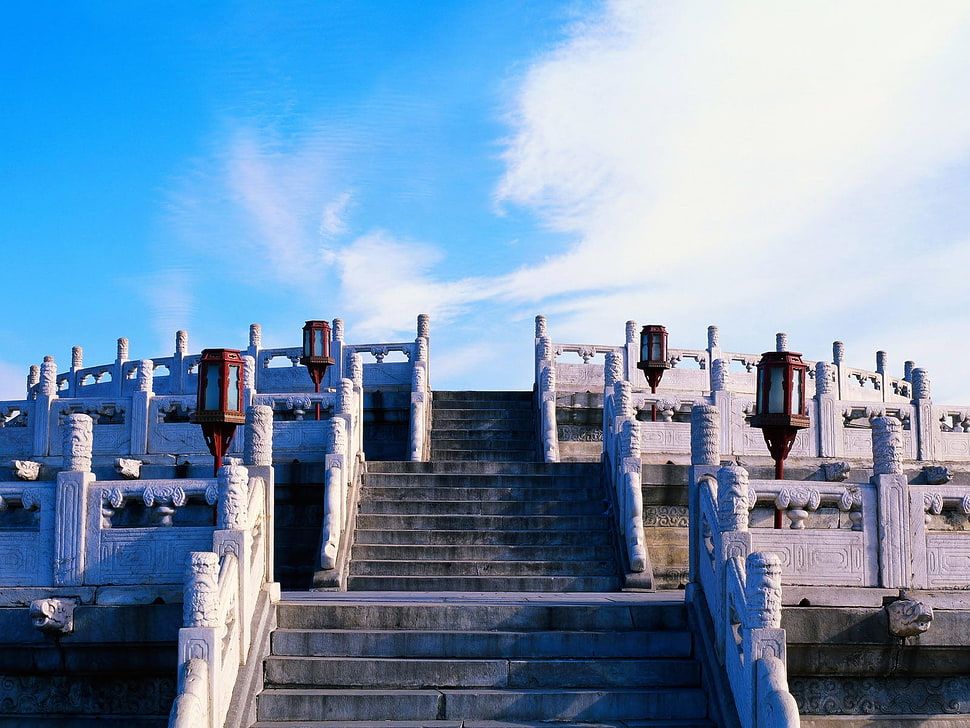 white concrete stairs HD wallpaper