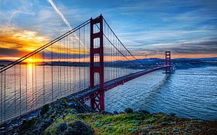 Brooklyn Bridge, San Francisco, California, nature, bridge, sunset, sea