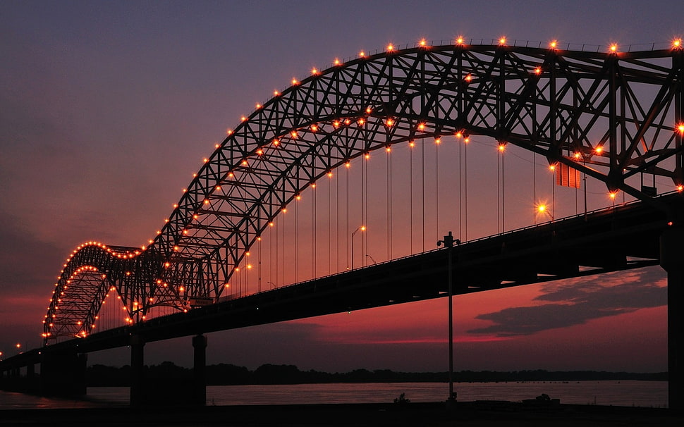 black lighted bridge HD wallpaper