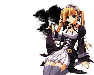 woman in black and white dress anime