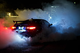 black coupe, BMW, BMW E92 M3, night, Burnout