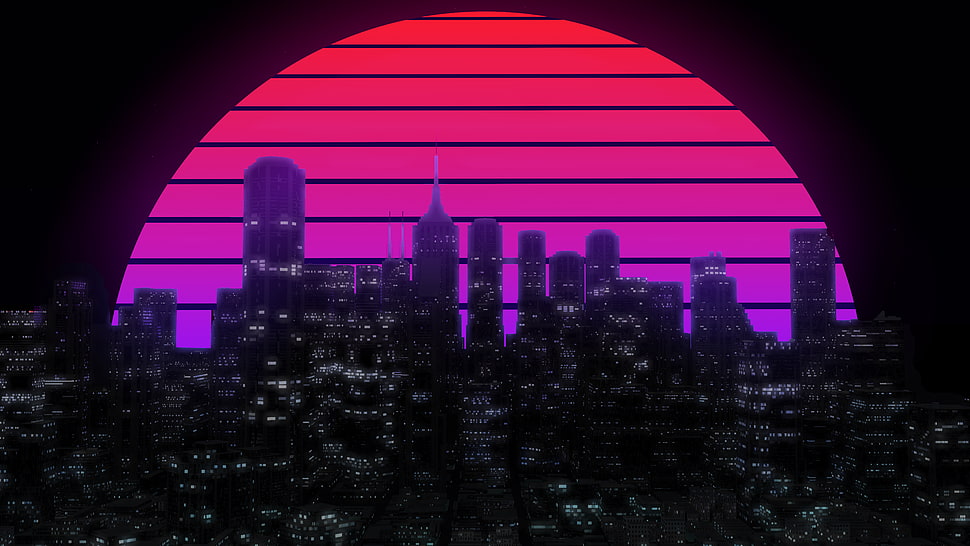 high rise buildings, City lights, Moon, Cityscape HD wallpaper