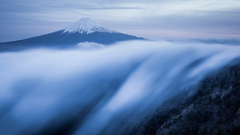 Mt. Fuji in Japan, nature, landscape, mountains, clouds HD wallpaper