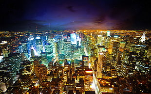 city buildings, city, colorful, night, cityscape HD wallpaper