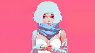 white haired woman in white tops illustration