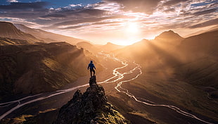brown mountain, Max Rive, mountains, river, nature
