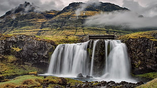 waterfalls surrounded by rocks, nature, landscape, water, waterfall HD wallpaper