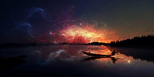 body of water, river, lake, fisherman, colorful HD wallpaper