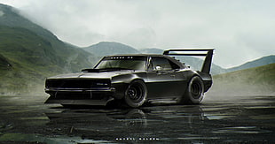 black muscle car with spoiler