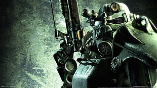 armored soldier wallpaper, Fallout 3, power armor, Fallout, machine gun