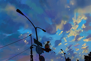 boy at the post painting, anime