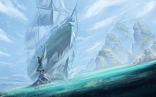 Dota 2 Khunka beside wrecked ship illustration, fantasy art, Dota 2, video games