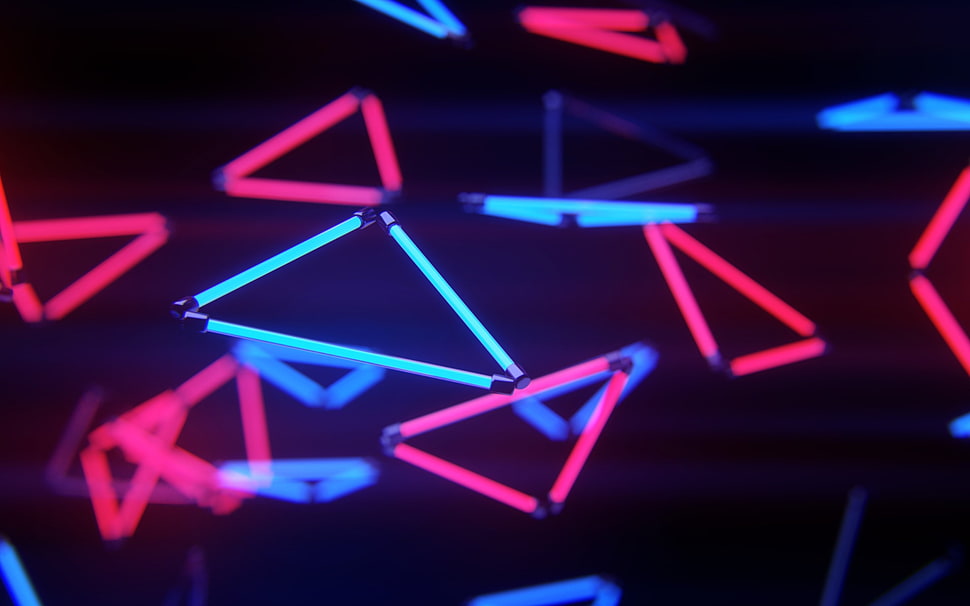 red and blue Led strips, neon, abstract, digital art, 3D HD wallpaper