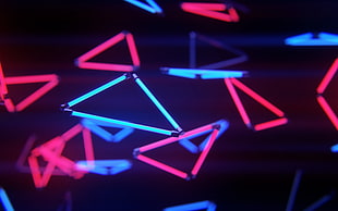 red and blue Led strips, neon, abstract, digital art, 3D HD wallpaper
