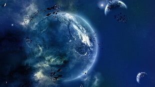 gray and green planet 3D wallpaper, planet, digital art, space art, space