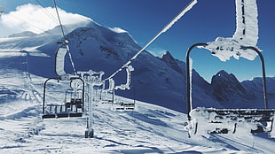 snow mountain, snow, winter, ski lifts, mountains HD wallpaper