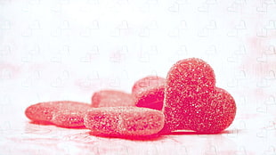 red gummy candies, sweets, heart, food HD wallpaper