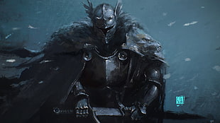 person wearing black armor suit