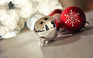 three assorted Bauble HD wallpaper
