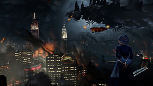 person standing on balcony graphic wallpaper, BioShock, BioShock Infinite, video games HD wallpaper