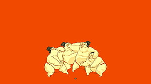 four sumo wrestlers illustration, artwork, sumo wrestler HD wallpaper