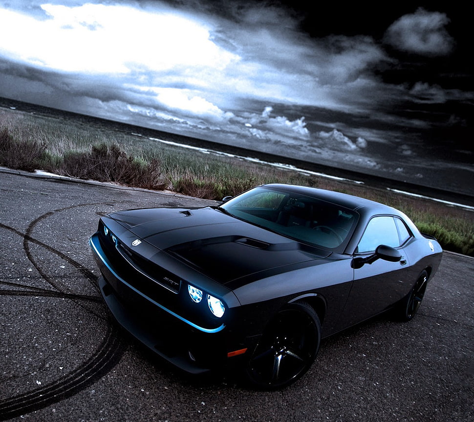 black coupe, Dodge, Dodge Challenger HD wallpaper