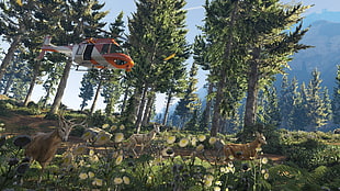 red and white helicopter, Grand Theft Auto V, video games