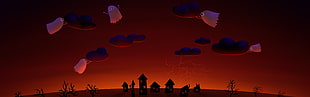 silhouette of houses illustration, Halloween