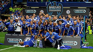 men's blue varsity jacket, Chelsea FC, men, soccer, sport 