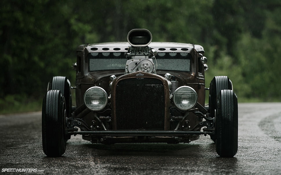black hot rod, old car, Chevrolet, engines, engine exhaust HD wallpaper
